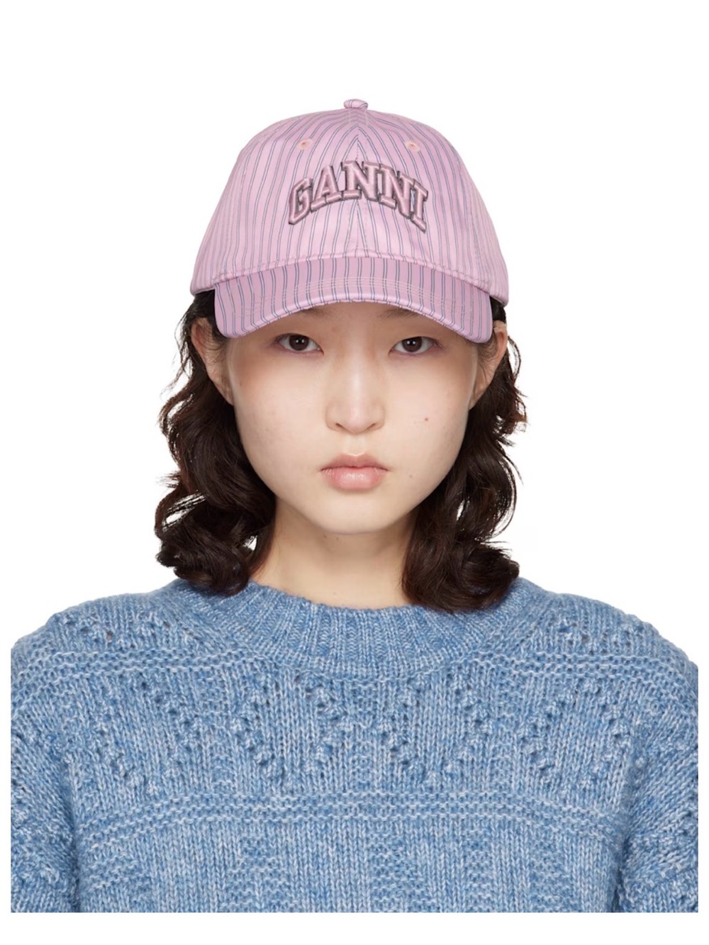 Ganni Pink Striped Logo Baseball Cap